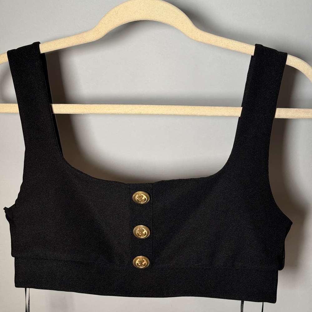 Zara Black Crop Top with buttons, Size M